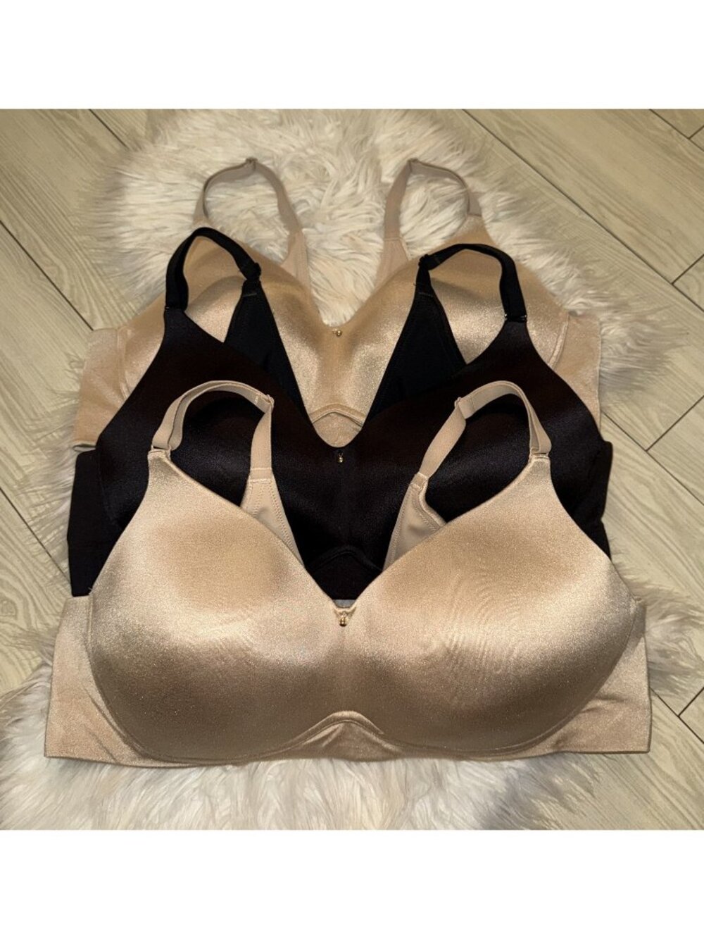 3 Cacique Lightly Lined No Wire Bras Wire Free Womens 42D Beige Black